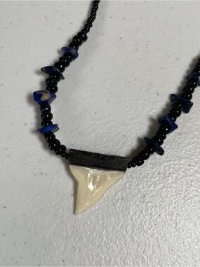 Shark Tooth Necklace Black Blue Beads